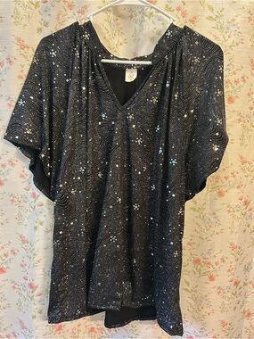 Stylish Black Sequin V-Neck Women's Top NWOT